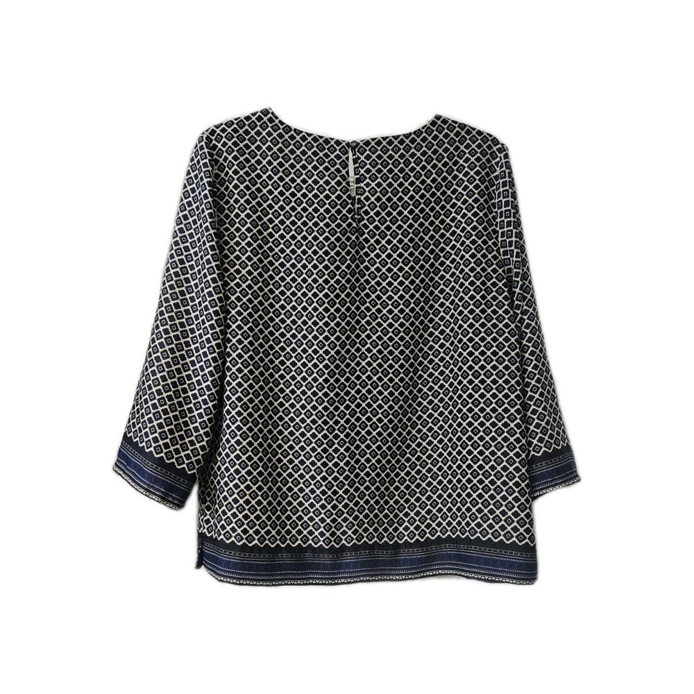 Dalia Collection Womens M Blouse Top 3/4 Sleeve Keyhole Button Geometric Boxy - Picture 2 of 9